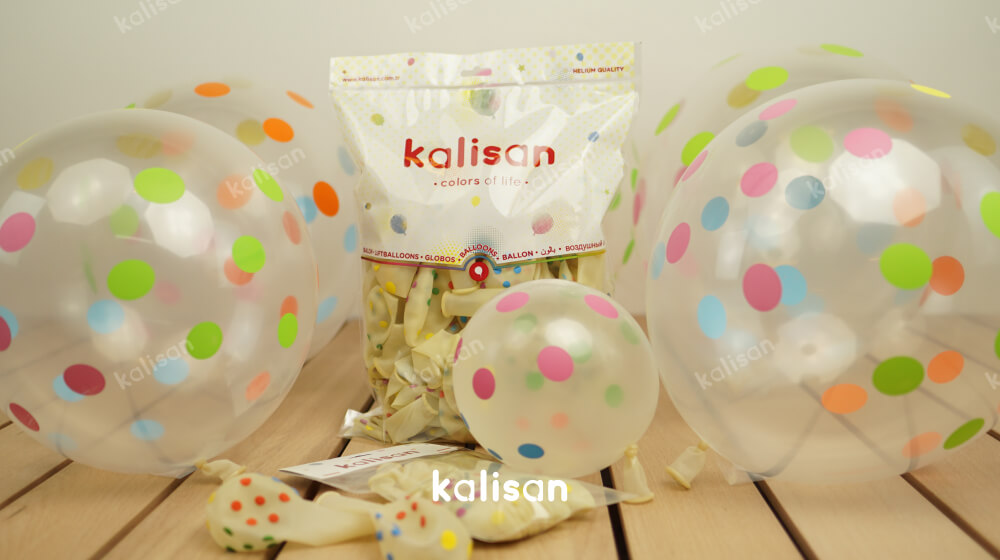 şeffaf renkli puantiyeli balon