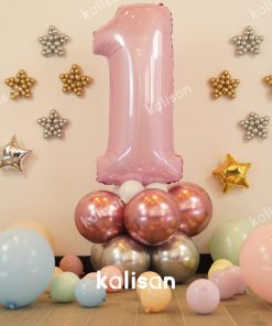 Kalisan Party Box – Balon Kit 9 | 1 Yaş Doğum Günü Teması Pastel Pembe Konsept