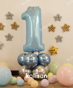 Kalisan Party Box – Balon Kit 8 | 1 Yaş Doğum Günü Teması Pastel Mavi & Mirror Konsept
