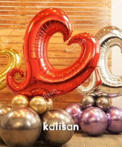 Kalisan Party Box – Balon Kit 3: Y Shape Folyo Kalp Balon | 12" ve 5" Krom Balonlar