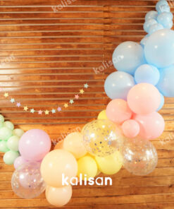 Kalisan Party Box - Balon Kit 23 | Gümüş Konfetili Makaron Balon Zinciri