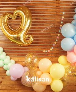 Kalisan Party Box - Balon Kit 24 | Gold Konfetili Balon Kuyruklu Kalp Folyo Makaron Zinciri