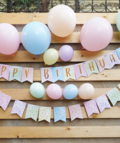 Happy Birthday Banner Gold Yazılı Makaron Renkler