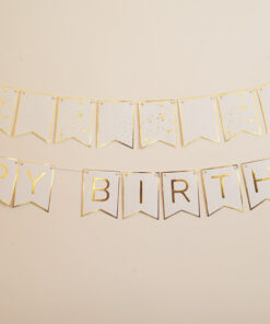 Happy Birthday Banner Beyaz Üzeri Gold Yazılı
