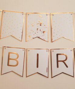 Happy Birthday Banner Beyaz Üzeri Rose Gold Yazılı