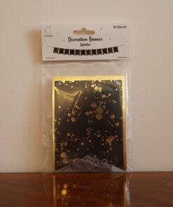 Siyah Üzeri Gold Sıçrama ve Konfeti Desenli Dekorasyon Bannerı
