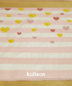 Pembe - Gold Kalp Desenli Peçete 33 x 33 cm - 3 Katlı 20’li Paket