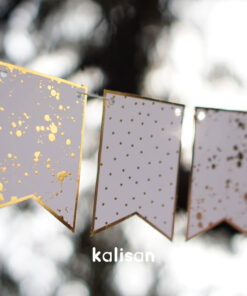 Beyaz Üzeri Gold Sıçrama ve Konfeti Desenli Dekorasyon Bannerı