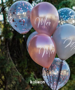 Mr & Mrs Baskılı Balon Gri ve Rose Gold