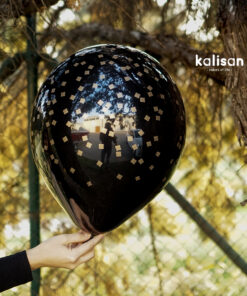 Gold Kare Konfeti Baskılı Siyah Balon