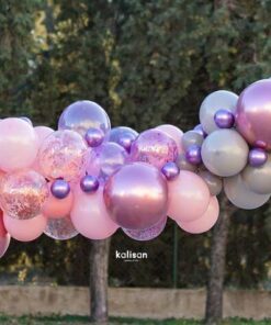 Mor Rüya Balon Zinciri Mirror Balon ve Metalik Konfeti Konsept - Kalisan Party Box – Balon Kit 46