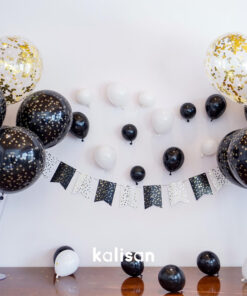 Siyah Beyaz Kare Konfeti Konsept Banner ve Baskılı Balon Kit – Kalisan Party Box – Balon Kit 44