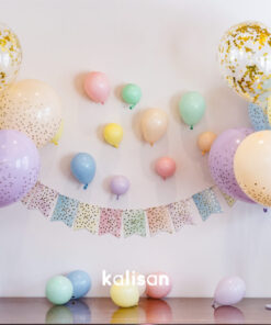 Makaron Kare Konfeti Banner ve Baskılı Balon Kit – Kalisan Party Box – Balon Kit 45