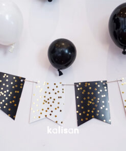 Kare Konfeti Desenli Banner Gold Baskı Siyah Beyaz