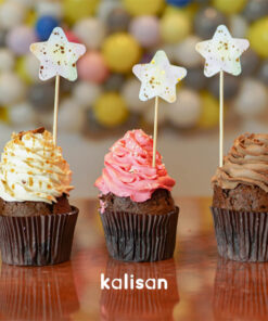 Cake Topper - Yıldız Şekilli Pasta Süsleyici Gökkuşağı Gold Sıçrama Desenli