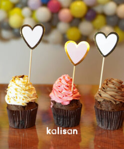 Cake Topper - Kalp Şekilli Pasta Süsleyici Gold Çerçeveli 3 Renk