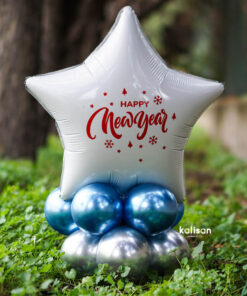 Beyaz Yıldız Folyo Kırmızı Happy New Year Konsept - Kalisan Party Box – Balon Kit 53