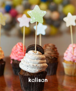 Cake Topper - Yıldız Şekilli Pasta Süsleyici Makaron Beyaz Sıçrama Desenli