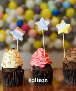 Cake Topper - Yıldız Şekilli Pasta Süsleyici Pastel Çizgi Desenli