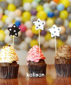 Cake Topper - Yıldız Şekilli Pasta Süsleyici Siyah Beyaz Karalama Desenli