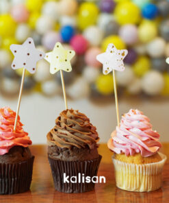 Cake Topper - Yıldız Şekilli Pasta Süsleyici Makaron Gold Sıçrama Desenli