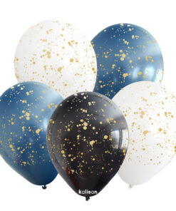 Sıçrama Desenli Baskılı Balon Siyah Gece Mavisi Beyaz