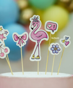 Flamingo Cake Topper 7 Parça Pasta Süsleyici