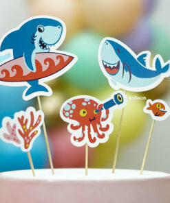 Sevimli Köpek Balığı Cake Topper 5 Parça Pasta Süsleyici