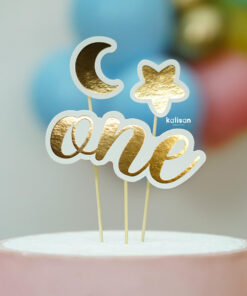 One Gold Cake Topper 3 Parça Pasta Süsleyici