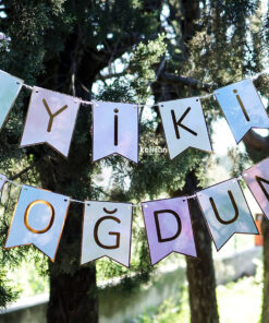 İyi ki Doğdun Banner Gold Yazılı Makaron Renkler