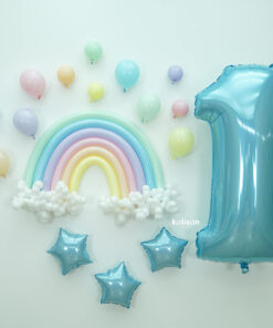1 Yaş Doğum Günü Pastel Mavi Konsept Gökkuşağı Balon Kiti 84